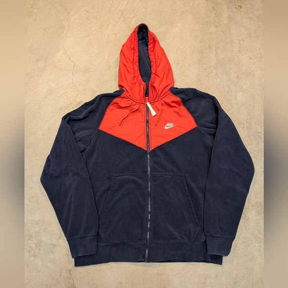Nike Other - Nike Sportswear Polar Fleece Windrunner Men's L Red Navy Full Zip Hooded
